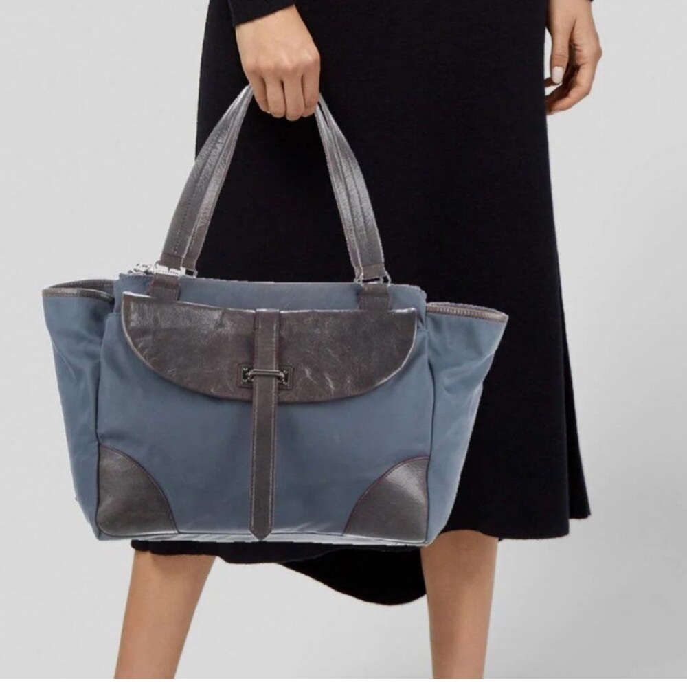MZ Wallace Slate Blue Madison Shopper Tote Bag Nylon Leather Trim Pockets NEW